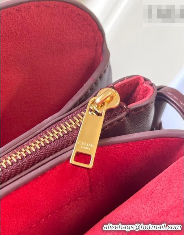 Pretty Style Celine Trio Flap Bag in Smooth Lambskin Leather 10P862 Burgundy 2026