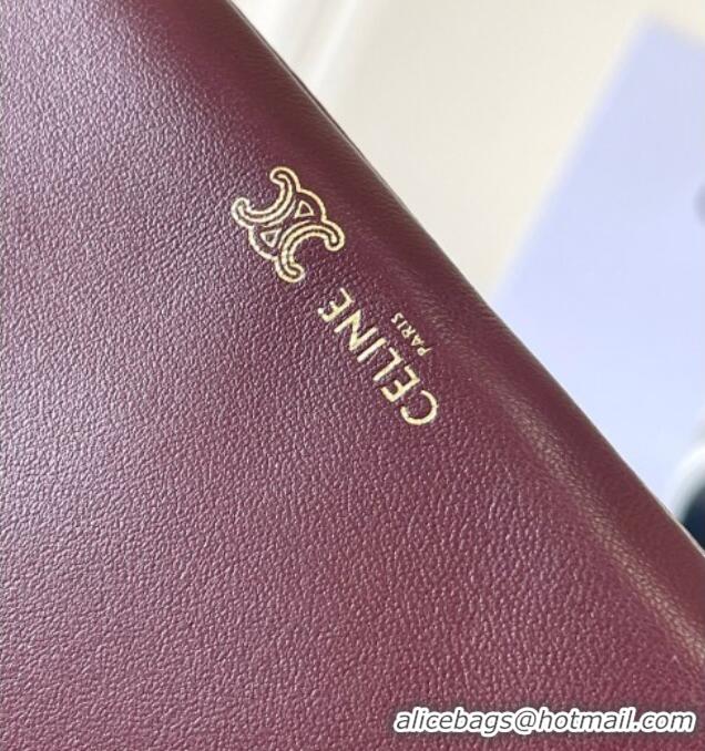 Pretty Style Celine Trio Flap Bag in Smooth Lambskin Leather 10P862 Burgundy 2026