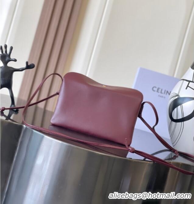 Pretty Style Celine Trio Flap Bag in Smooth Lambskin Leather 10P862 Burgundy 2026