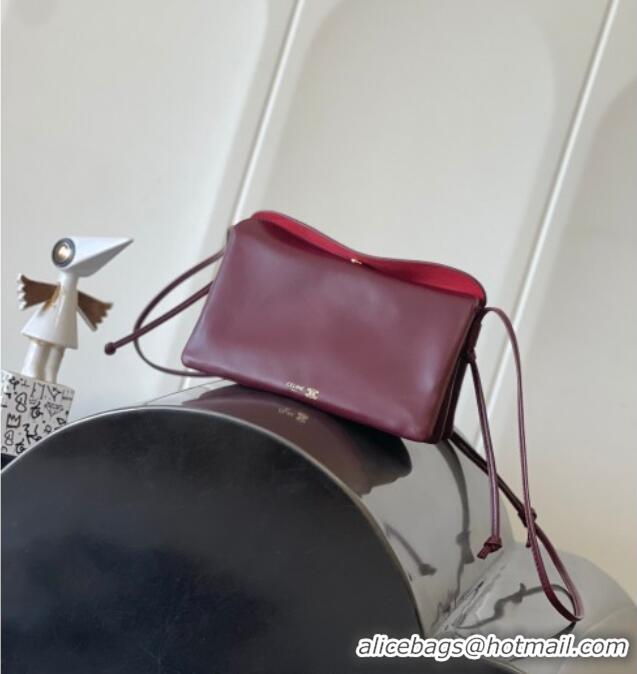 Pretty Style Celine Trio Flap Bag in Smooth Lambskin Leather 10P862 Burgundy 2026