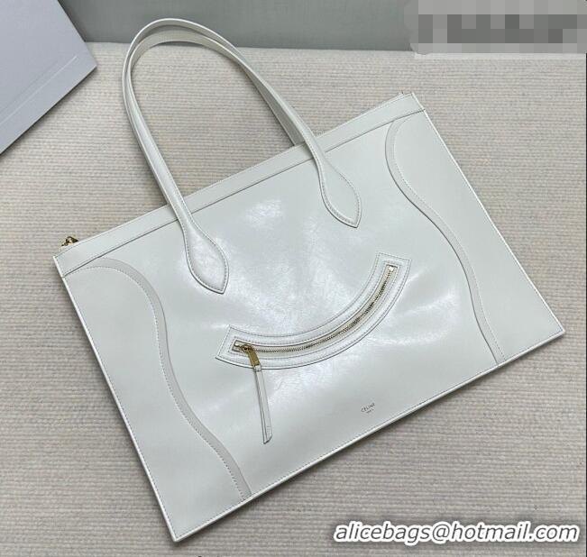 Best Price Celine Flat Cabas New Luggage Bag in Glossy Calfskin Leather 123963 White 2026