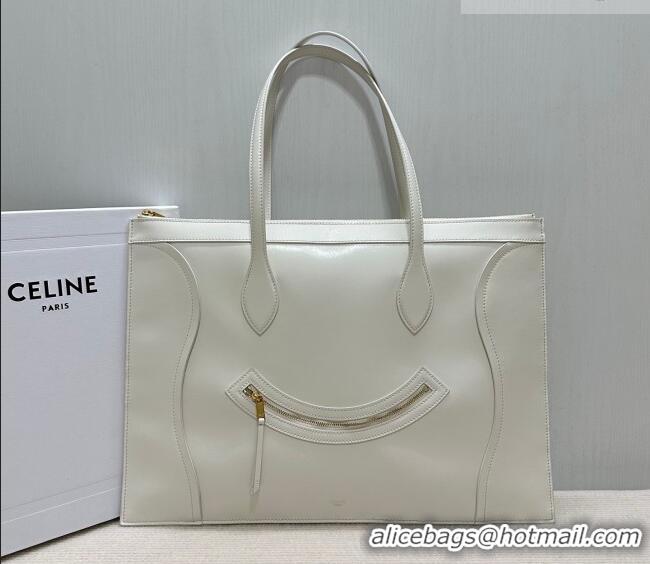 Best Price Celine Flat Cabas New Luggage Bag in Glossy Calfskin Leather 123963 White 2026
