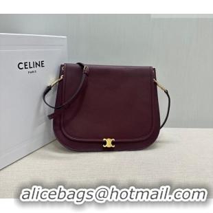 Top Quality Celine Besace Soft Triomphe in Supple Shiny Lambskin 123632 Burgundy 2025