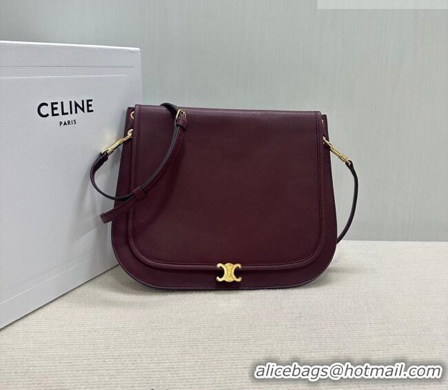 Top Quality Celine Besace Soft Triomphe in Supple Shiny Lambskin 123632 Burgundy 2025
