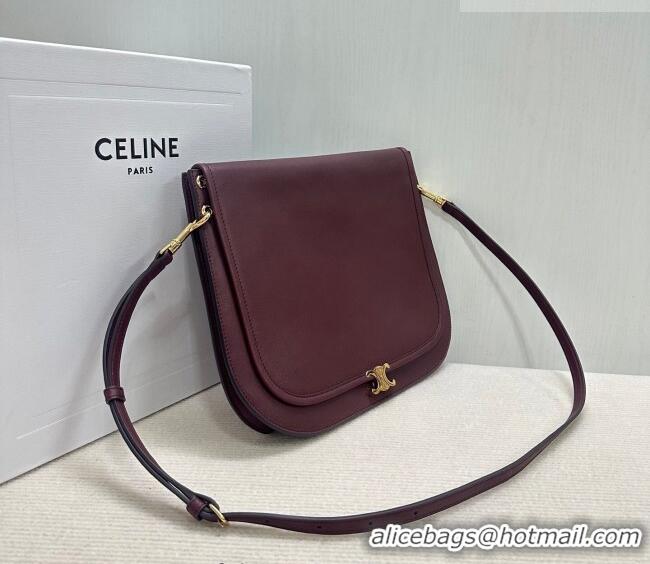 Top Quality Celine Besace Soft Triomphe in Supple Shiny Lambskin 123632 Burgundy 2025