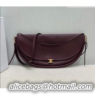 Top Grade Celine Halfmoon Soft Triomphe Bag in Supple Shiny Lambskin 124142 Burgundy 2025