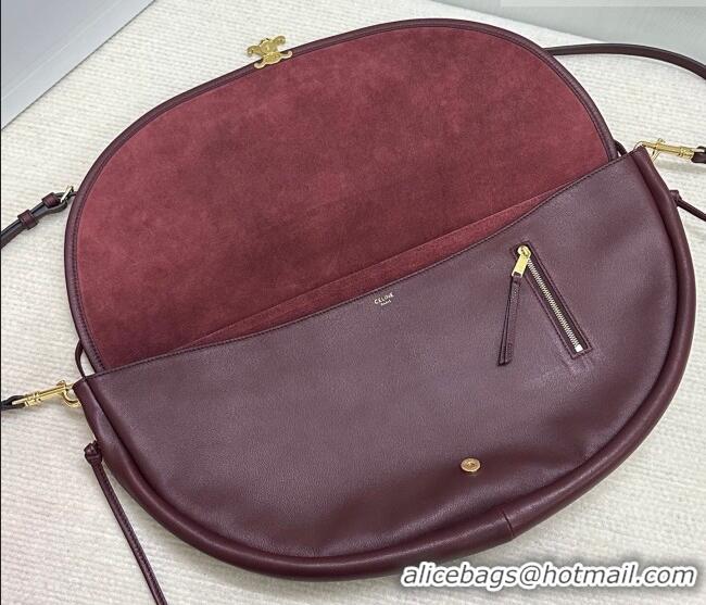 Top Grade Celine Halfmoon Soft Triomphe Bag in Supple Shiny Lambskin 124142 Burgundy 2025