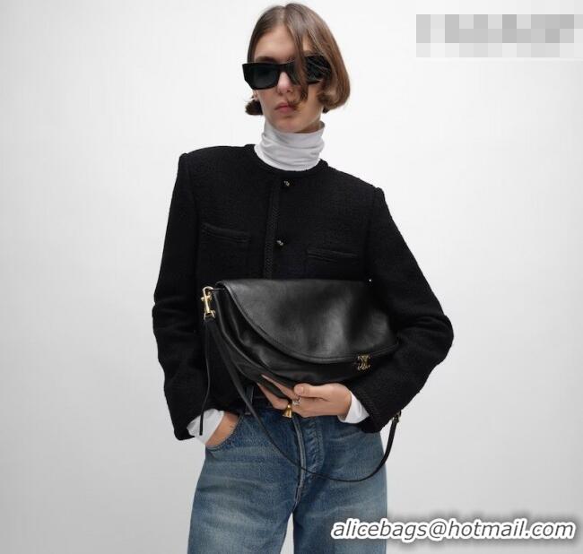 Top Grade Celine Halfmoon Soft Triomphe Bag in Supple Shiny Lambskin 124142 Burgundy 2025