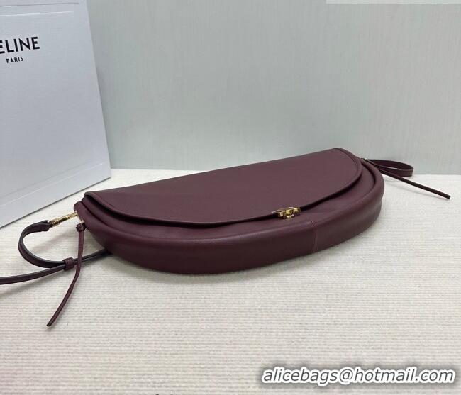 Top Grade Celine Halfmoon Soft Triomphe Bag in Supple Shiny Lambskin 124142 Burgundy 2025