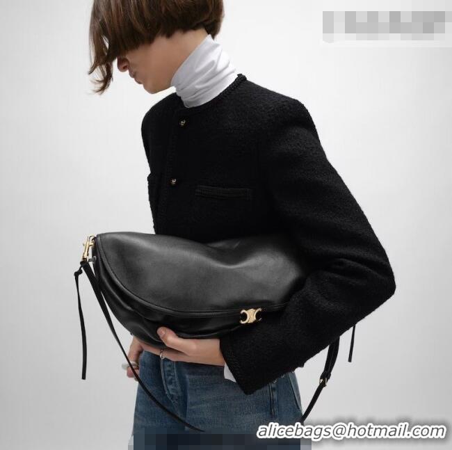 Top Grade Celine Halfmoon Soft Triomphe Bag in Supple Shiny Lambskin 124142 Burgundy 2025