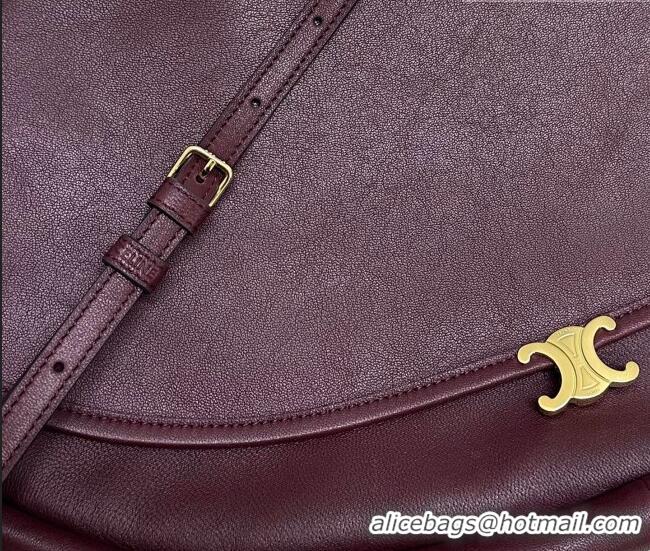 Top Grade Celine Halfmoon Soft Triomphe Bag in Supple Shiny Lambskin 124142 Burgundy 2025