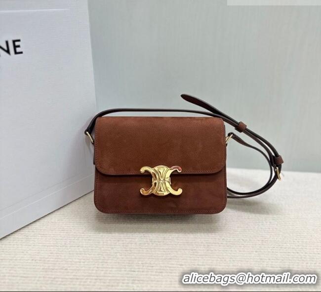 Top Quality Celine Teen Triomphe Mini Bag in Grained Nubuck Chestnut 188423 Brown 2026