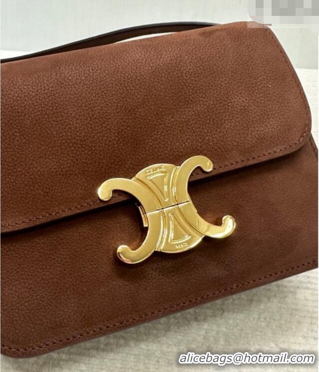 Top Quality Celine Teen Triomphe Mini Bag in Grained Nubuck Chestnut 188423 Brown 2026