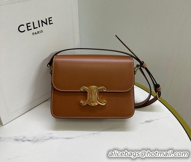 Good Product Celine Teen Triomphe Mini Bag in Shiny Calfskin Leather 188423 Tan Brown 2026