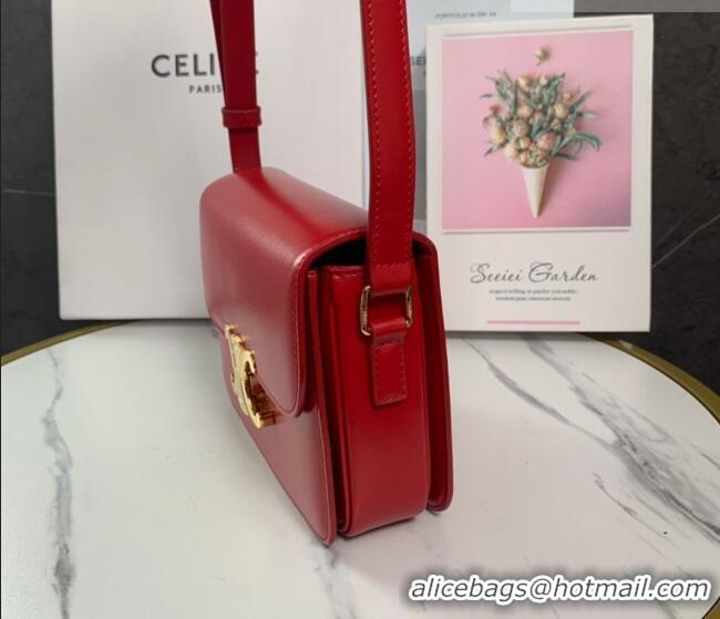 Top Design Celine Teen Triomphe Mini Bag in Shiny Calfskin Leather 188423 Red 2026