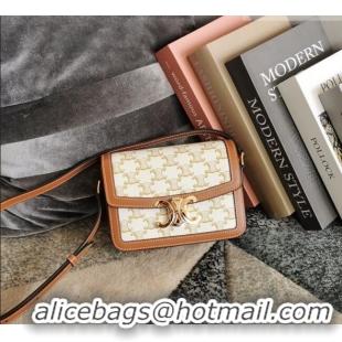 Luxury Cheap Celine Teen Triomphe Bag in Canvas and Calfskin Leather 188423 White 2026