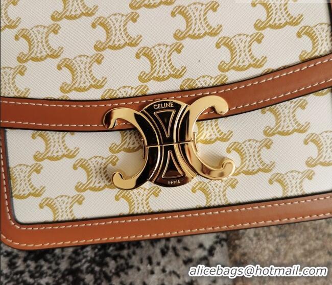 Luxury Cheap Celine Teen Triomphe Bag in Canvas and Calfskin Leather 188423 White 2026