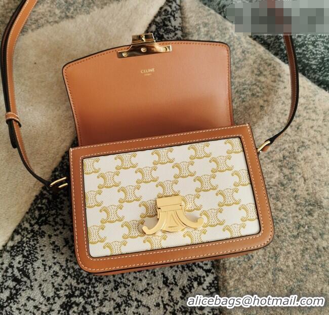 Luxury Cheap Celine Teen Triomphe Bag in Canvas and Calfskin Leather 188423 White 2026