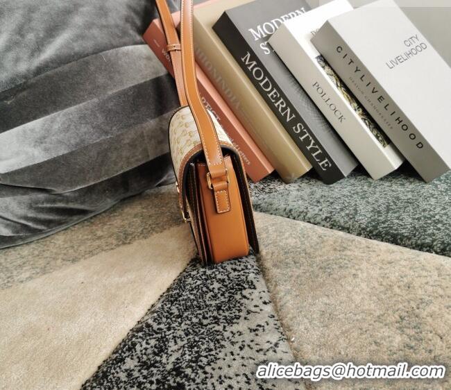 Luxury Cheap Celine Teen Triomphe Bag in Canvas and Calfskin Leather 188423 White 2026