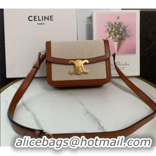 Best Price Celine Teen Triomphe Mini Bag in Linen Canvas and Calfskin Leather 188423 Beige 2026