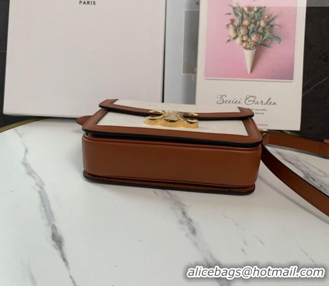 Best Price Celine Teen Triomphe Mini Bag in Linen Canvas and Calfskin Leather 188423 Beige 2026