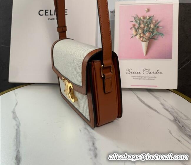 Best Price Celine Teen Triomphe Mini Bag in Linen Canvas and Calfskin Leather 188423 Beige 2026