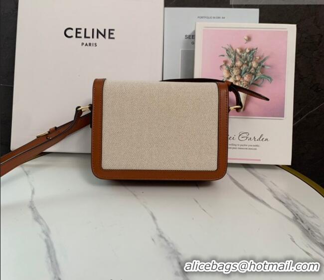Best Price Celine Teen Triomphe Mini Bag in Linen Canvas and Calfskin Leather 188423 Beige 2026