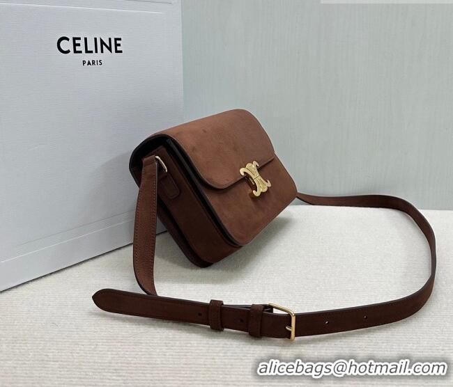 Top Grade Celine Classique Triomphe Bag in Grained Nubuck Chestnut 187366 Brown 2026