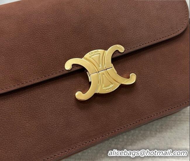 Top Grade Celine Classique Triomphe Bag in Grained Nubuck Chestnut 187366 Brown 2026