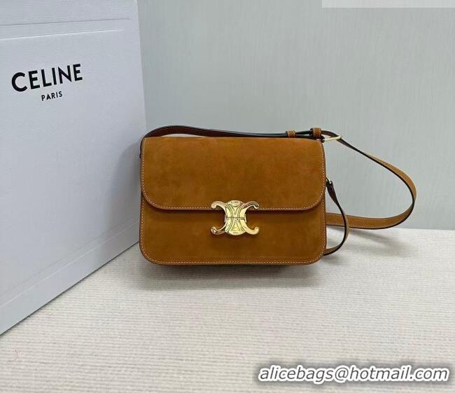 Luxury Cheap Celine Classique Triomphe Bag in Suede 187366 Camel 2026
