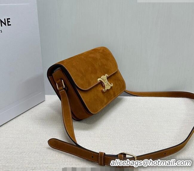 Luxury Cheap Celine Classique Triomphe Bag in Suede 187366 Camel 2026