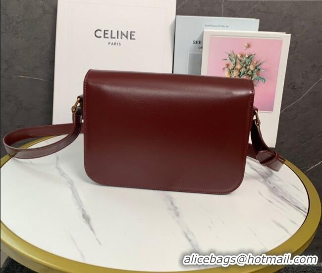 Luxury Cheap Celine Classique Triomphe Bag in Shiny Calfskin Leather 187366 Burgundy 2026