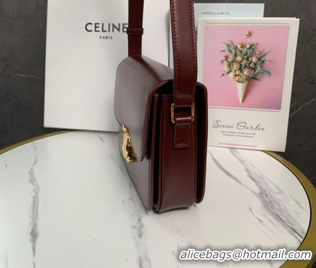 Luxury Cheap Celine Classique Triomphe Bag in Shiny Calfskin Leather 187366 Burgundy 2026