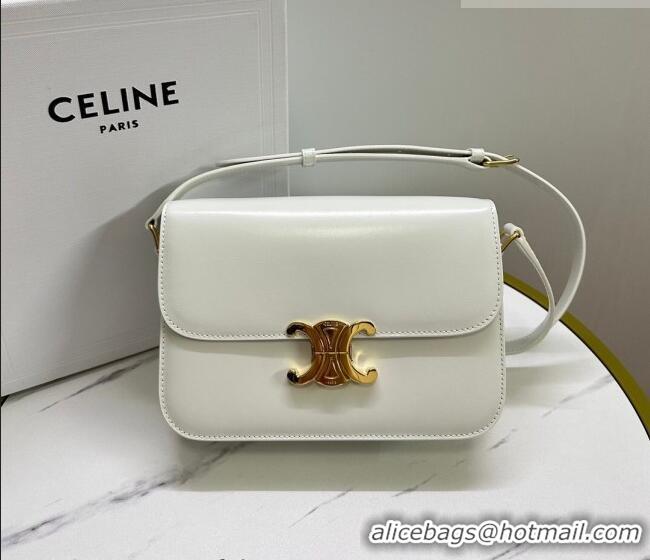 Best Price Celine Classique Triomphe Bag in Shiny Calfskin Leather 187366 White/Gold 2026