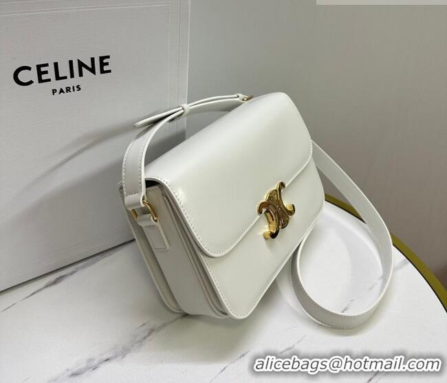 Best Price Celine Classique Triomphe Bag in Shiny Calfskin Leather 187366 White/Gold 2026