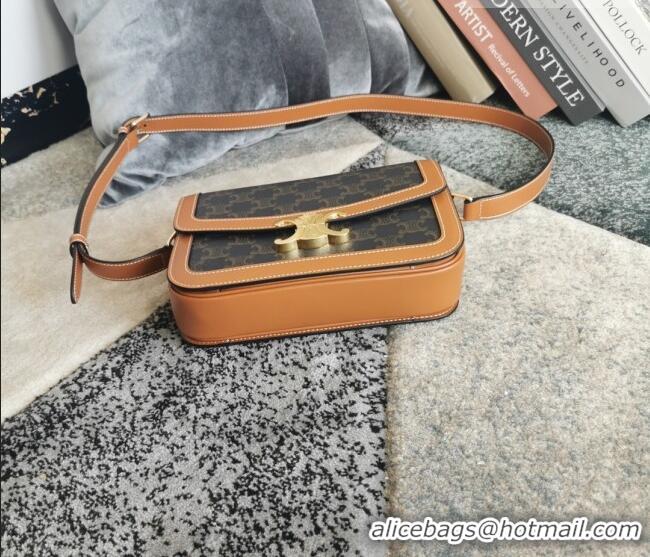 Best Quality Celine Classique Triomphe Bag in Canvas and Calfskin Leather 187366 Brown 2026