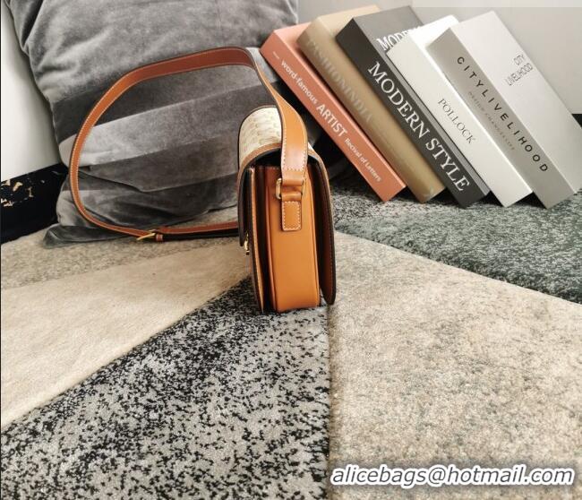 Unique Grade Celine Classique Triomphe Bag in Canvas and Calfskin Leather 187366 White 2026