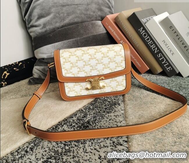 Unique Grade Celine Classique Triomphe Bag in Canvas and Calfskin Leather 187366 White 2026