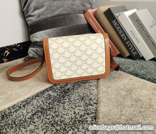 Unique Grade Celine Classique Triomphe Bag in Canvas and Calfskin Leather 187366 White 2026