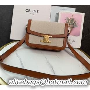 Best Product Celine Classique Triomphe Bag in Linen Canvas and Calfskin Leather 187366 Beige 2026