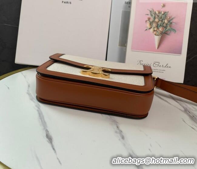 Best Product Celine Classique Triomphe Bag in Linen Canvas and Calfskin Leather 187366 Beige 2026