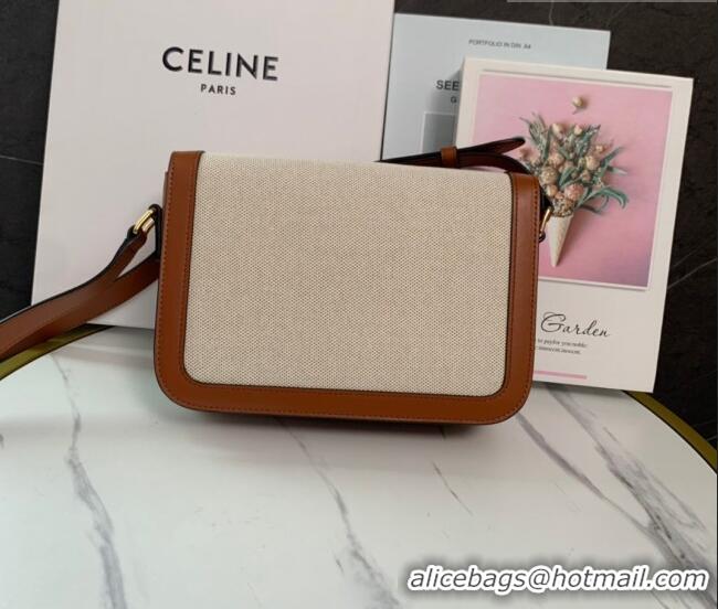 Best Product Celine Classique Triomphe Bag in Linen Canvas and Calfskin Leather 187366 Beige 2026