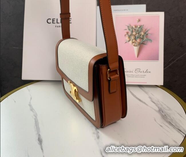 Best Product Celine Classique Triomphe Bag in Linen Canvas and Calfskin Leather 187366 Beige 2026