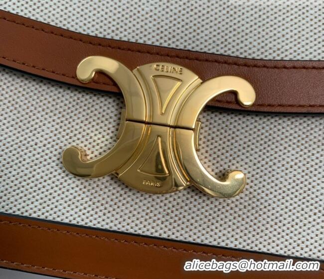 Best Product Celine Classique Triomphe Bag in Linen Canvas and Calfskin Leather 187366 Beige 2026