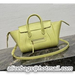 Luxury Cheap Celine Small New Luggage in Supple Shiny Lambskin 124213 Citrus Yellow 2025