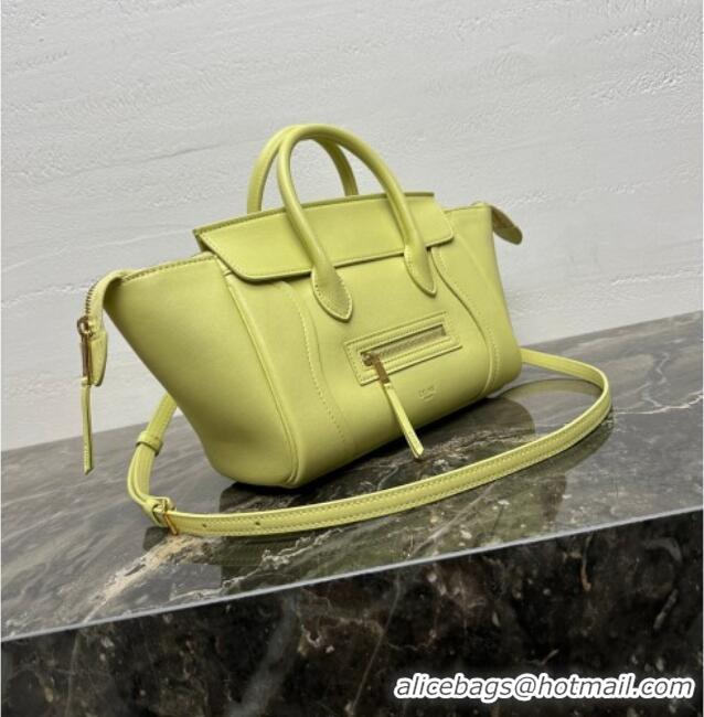 Luxury Cheap Celine Small New Luggage in Supple Shiny Lambskin 124213 Citrus Yellow 2025