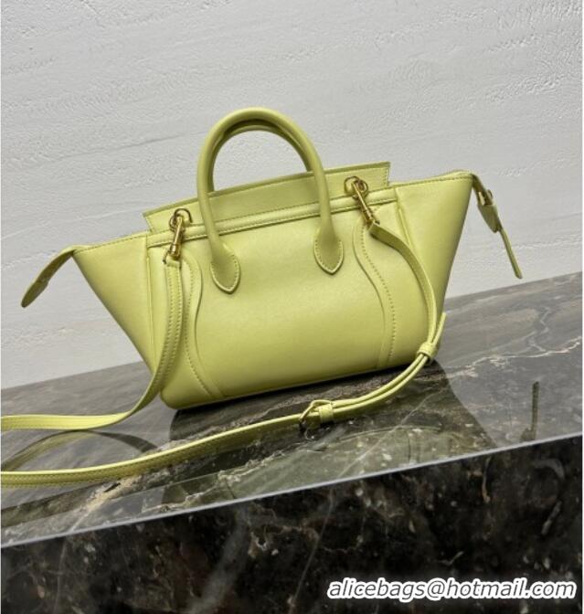 Luxury Cheap Celine Small New Luggage in Supple Shiny Lambskin 124213 Citrus Yellow 2025