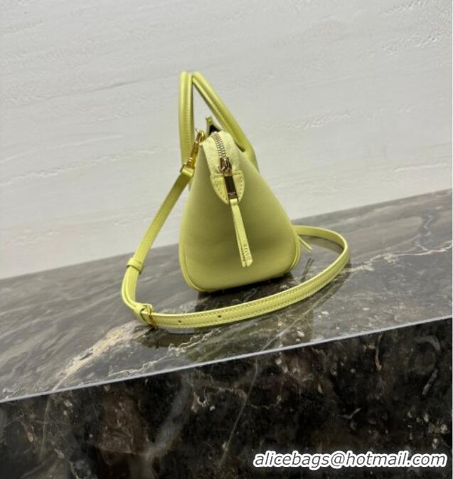 Luxury Cheap Celine Small New Luggage in Supple Shiny Lambskin 124213 Citrus Yellow 2025