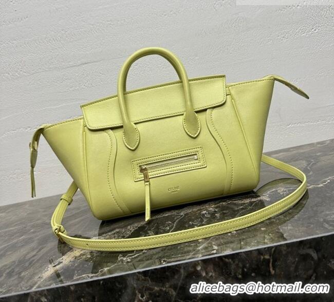 Luxury Cheap Celine Small New Luggage in Supple Shiny Lambskin 124213 Citrus Yellow 2025