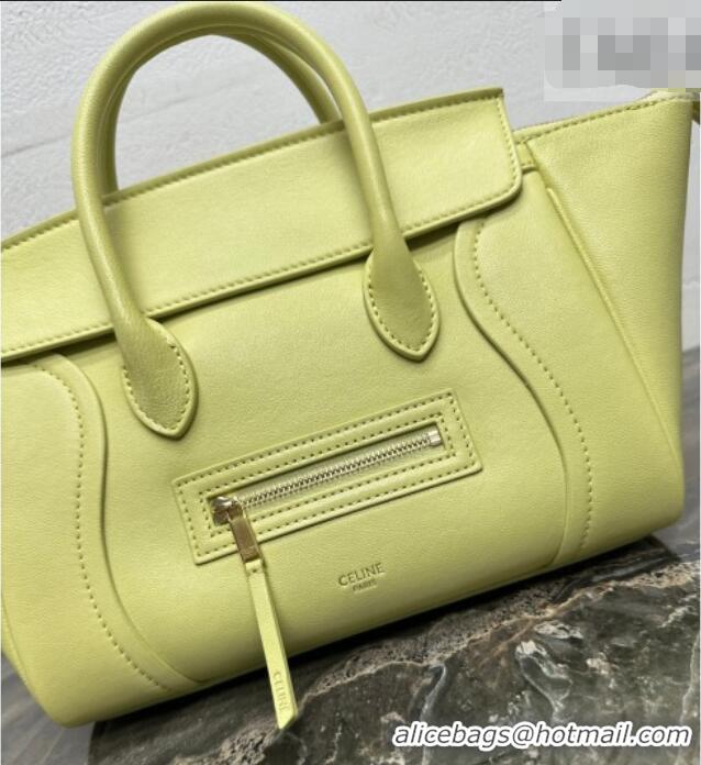 Luxury Cheap Celine Small New Luggage in Supple Shiny Lambskin 124213 Citrus Yellow 2025